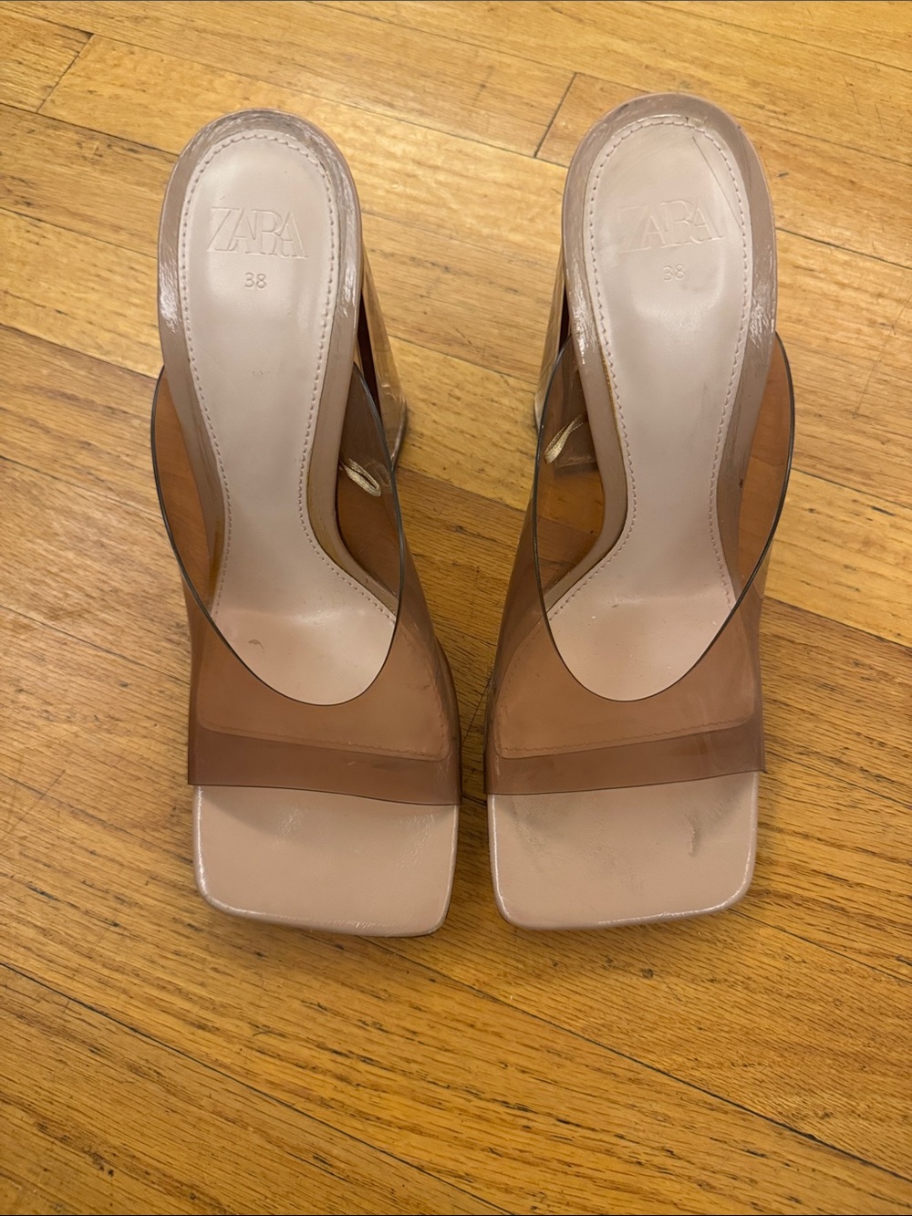 Zara Brown Clear PVC Mule Slides 38 GUC
